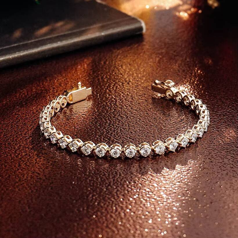 Fashion Iced Out 10k Yellow Gold 3mm DEF VS CVD HPHT Lab Grown Diamond Tennis Bracelet for Men Woman Bracelet