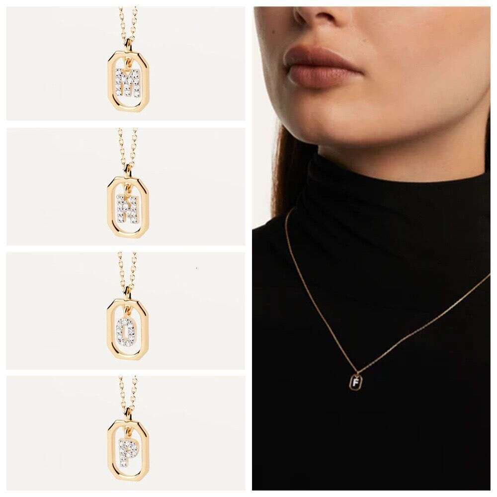 Spanish PD Trendy Hot-Selling 18k gold English Letter Micro-Inlaid Zircon Pendant Gold-Plated Popular Necklace