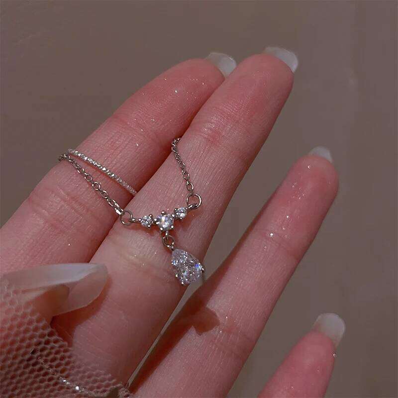 Classic Angel Tears Pendant AAAA Shiny Zircon Necklace for Women 925 Silver Plated Jewelry Wedding Bridal Clavicle Chain