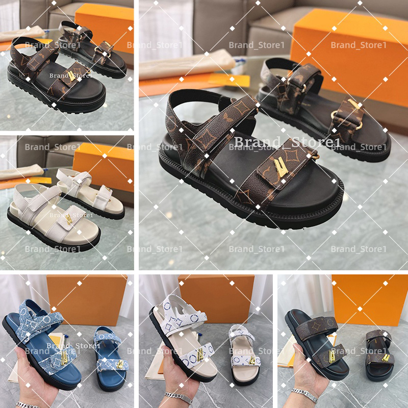 Designer Top quality Sandal Women Men sunset Flat comfort Sandals Real Leather Denim Slippers Summer beach Casual Sandals Slipper With box Size 35-45