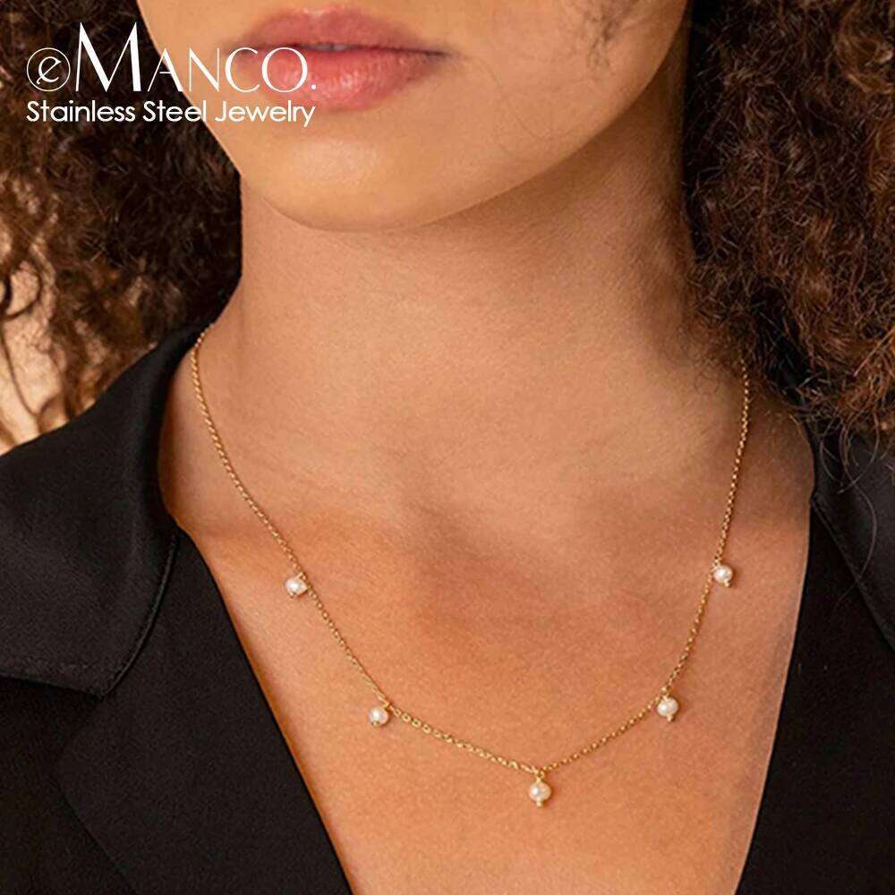 eManco Stainless Steel Imitation Pearl Pendant Necklace Fashion Chain Jewelry for Women Gifts