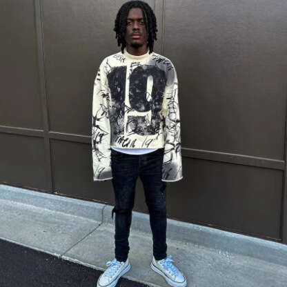 Gothic Street Style Digital Print Pattern T-Shirt Fashion Hip Hop Harajuku Retro Y2K Men's Casual Sweatshirt