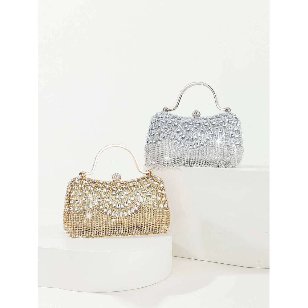 Gorgeous shiny diamonds rhinestones tassels handle evening bags for party and wedding