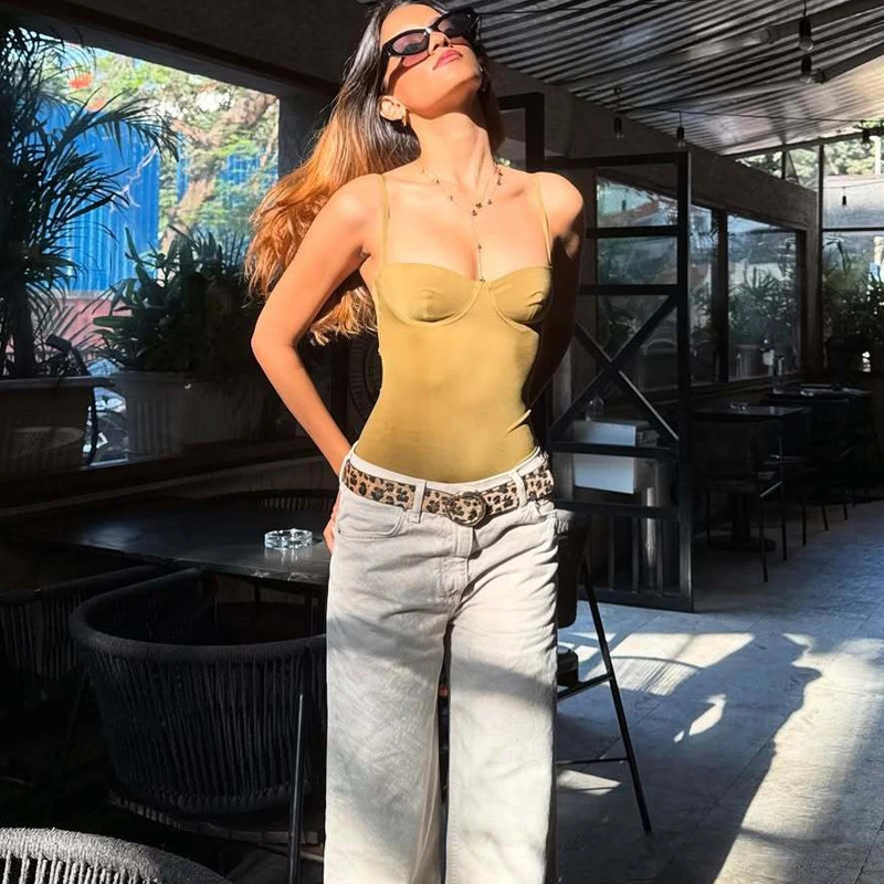 HXAO Corset Bodysuit Women Summer Slip Sexy Slimming Body Sleeveless Tops Backless Satin Brown s Swimwear 251231