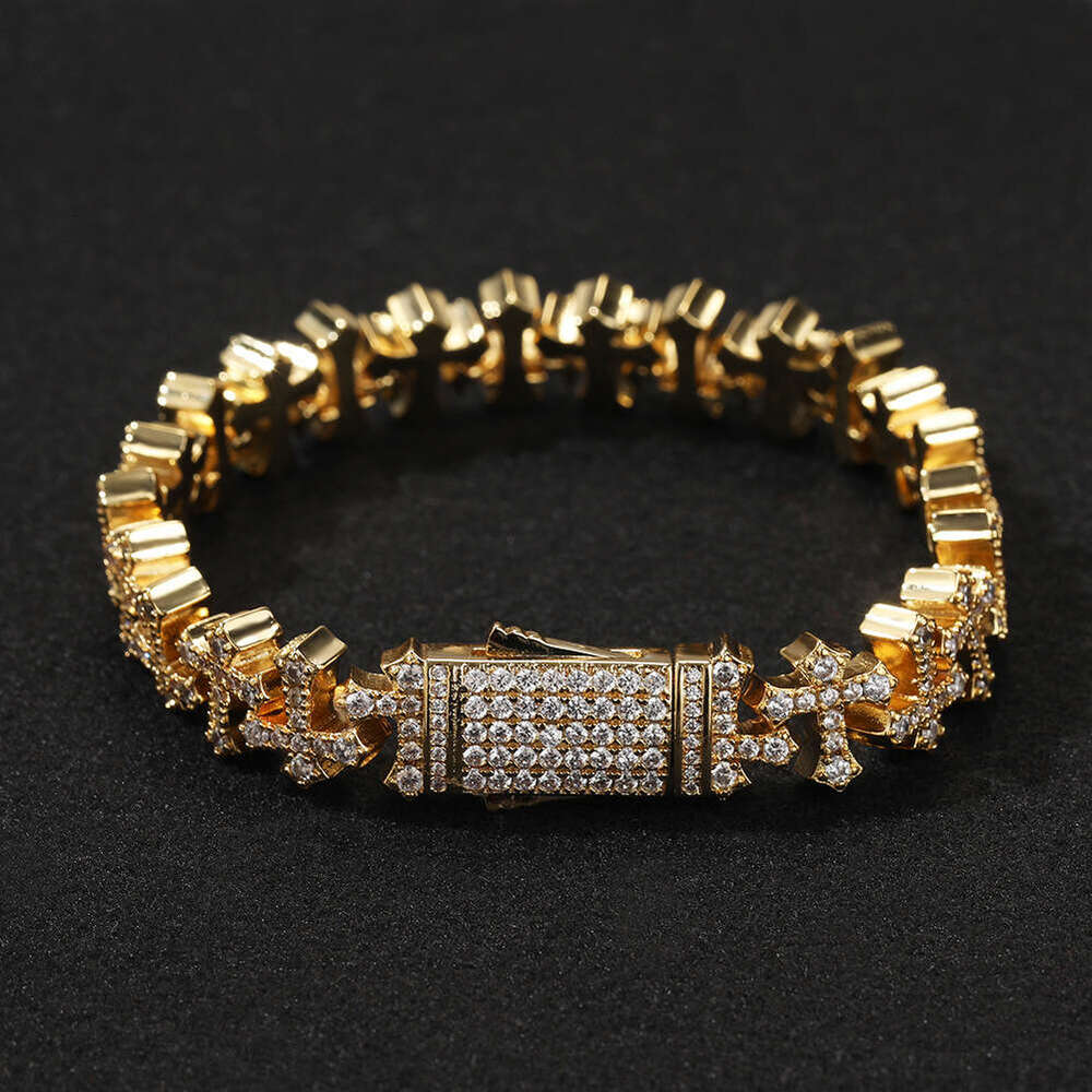 Bracelet for Unisex Copper Inlaid Zircon 11.5MM Cross European American Hip-Hop Statement Piece Light Luxury Versatile Personality Jewelry