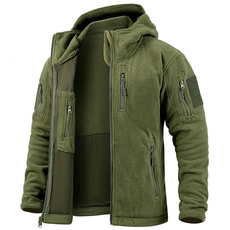 Mens Tactical Fleece Jacket Winter Warm Full Zip Military Hoodies Multi-Pockets Hiking Hunting Outdoor Coats 260104