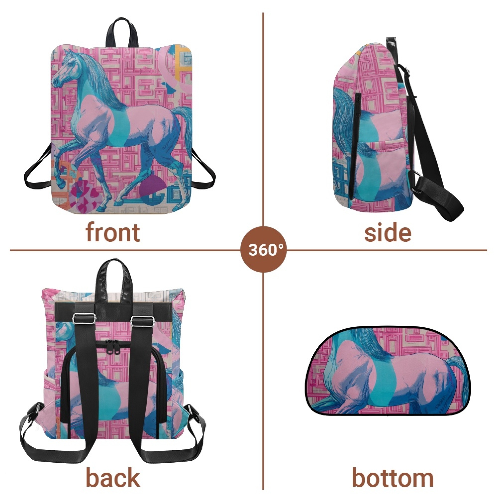 Custom H Designer Fashion Anti Theft Backpack Luxury Horse Pattern Unisex Full Print Backpack Laptop Bag Travel Bag H62