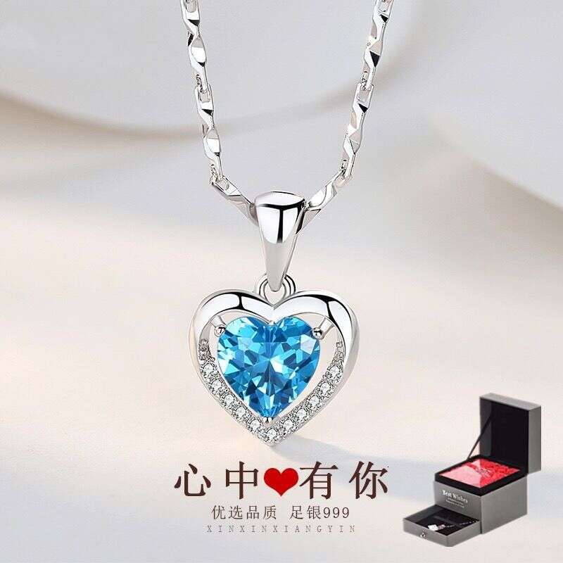 Women's S925 Silver Rose Flower Heart Pendant Necklace Simple Eternal Heart Collarbone Chain Best Friend Jewelry Gift