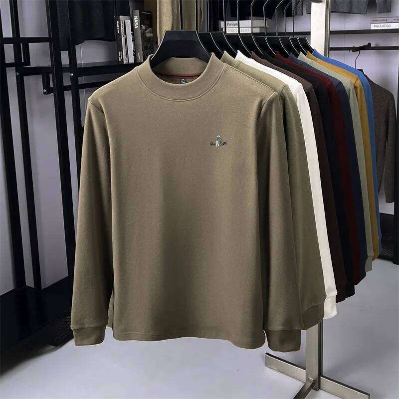 Light luxury men's long sleeve T-shirt brand letter embroidery soft velvet skin friendly warm new fashion golf sweater pullover