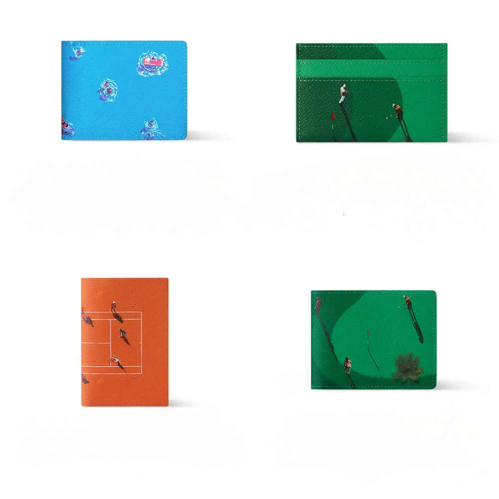 Classic Holiday Sports Series Style Football Model Printed Pattern Wallet Fashion Card Holder Passport Bag Designer Eallet Golf Swimming Ski Wallet