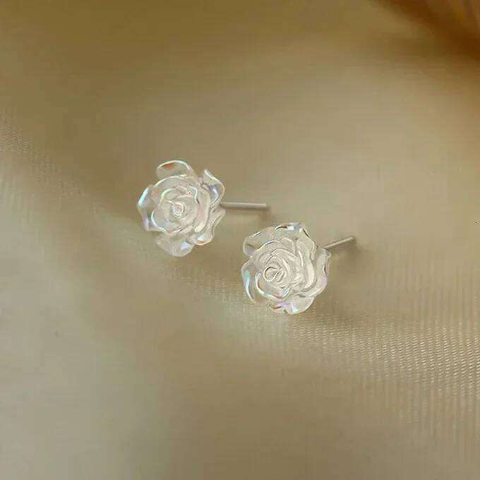 Real 925 Sterling Silver Simple and Gentle Camellia Flower Stud Earrings for Women Cute Fine Jewelry Minimalist Accessories