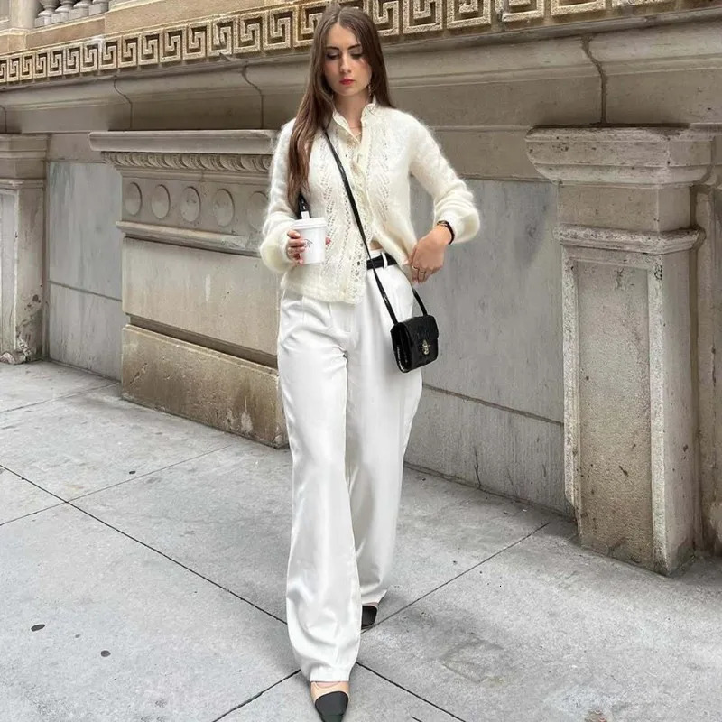 Tuularose Womens White Cardigan Fashion Hollow Lace Patchwork Loose Sweaters Elegant Office Basic Autumn Female Cardigan 251224