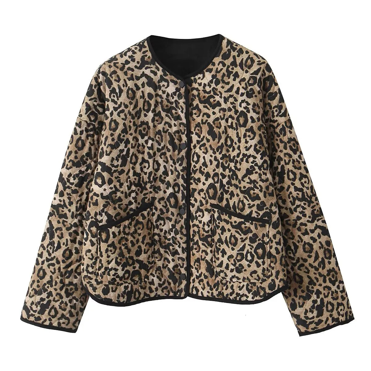 Autumn and Winter Womens Round Neck Long Sleeve Animal Printed Cotton Jacket Outerwear 251225