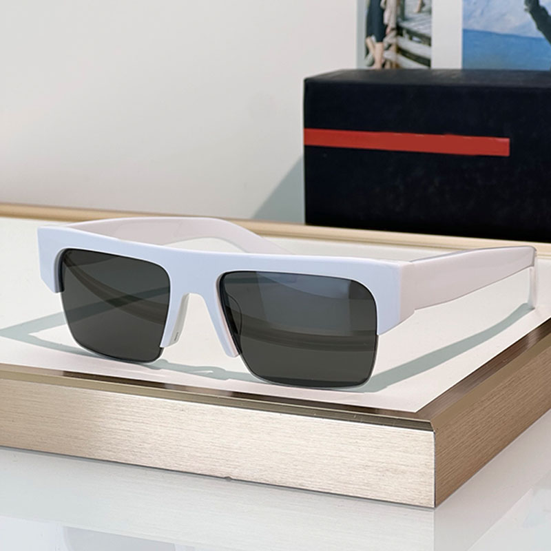 Half frame womens square designer Sunglasses gray lenseswhite sheet elegant and dignified legs daily wearing style glasses UVB100% SPR D12SU