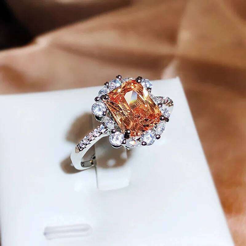Parkling AAA Yellow CZ Rings for Women Wedding Party Luxury Fashion Female Accessories Anniversary Gift Trendy Jewelry