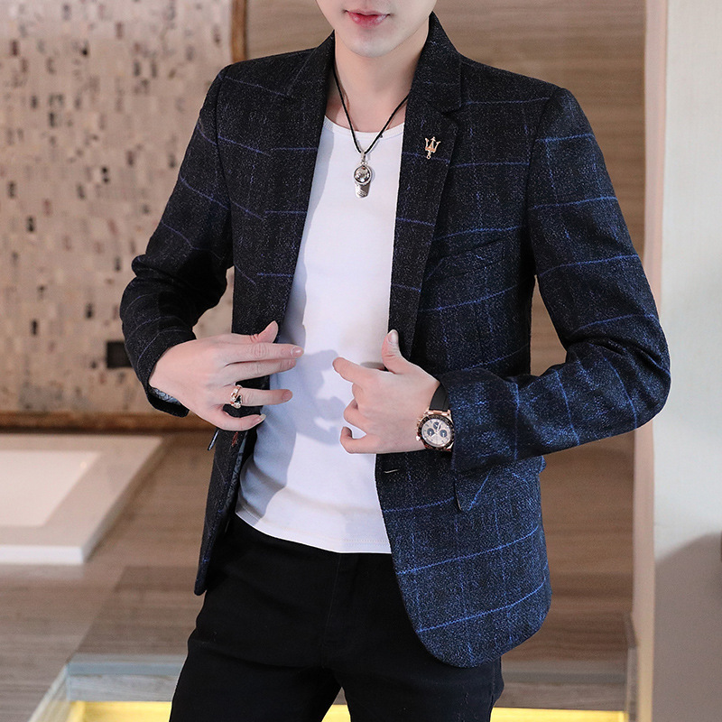 Mens Suit Korean Style Trendy Slim Fit Spring Autumn Single Suit Mens Plaid Small Suit Casual Mens Jacket 230718