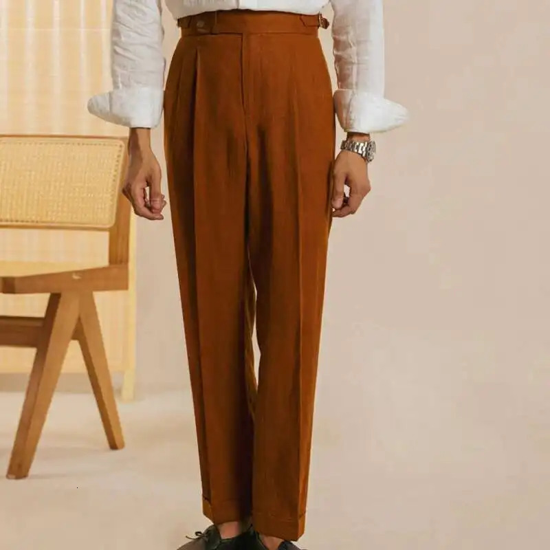 Linen Retro Casual Pant British High Waist Pants Office-trouser Men Dress White Pant Trouser Straight Leg Pant Naples 251227