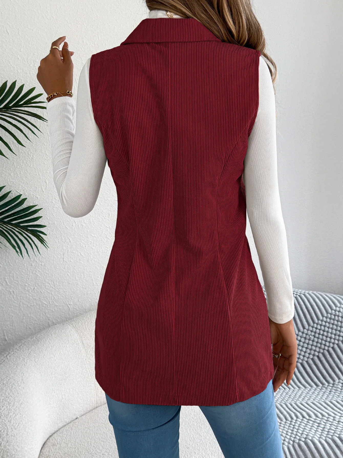 Womens Fall Winter Solid Color Sleeveless Casual Jacket with Suit Lapel SingleBreast Clre and Pockets 251225