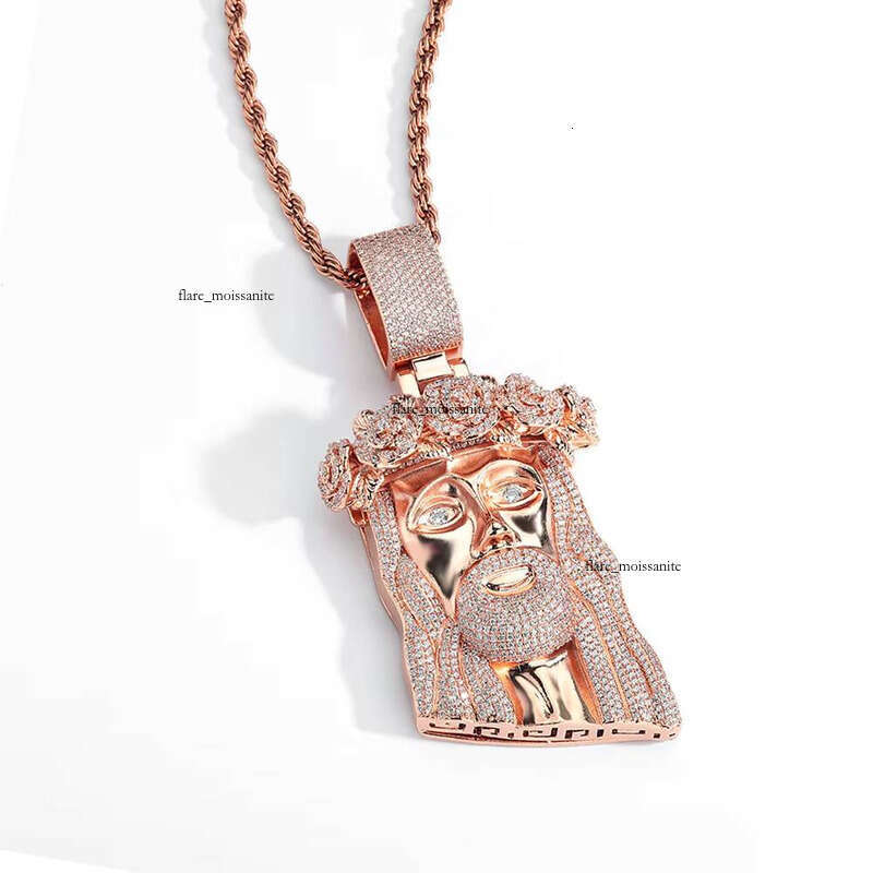 Ice out VVS Moissanite Hip Hop Style Iced Out Moissanite with Rose Custom Jewelry Gold Silver Plated Jesus Religious Christian Pendant Gift