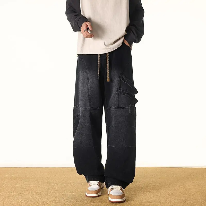 Mens Spring And Autumn Loose Jeans In Plus Size Fashionable American Wide Leg High Street Washed Casual Straight Pants 251226