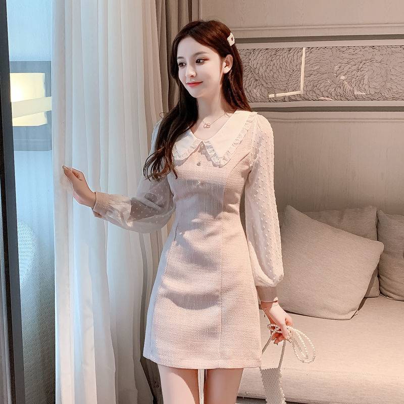 Spring-early Autumn 2026 New Style Petite And Exquisite Fashionable French-style Dress With Fabric Patchwork Urban Fit Sexy Long Sleeves Women's 