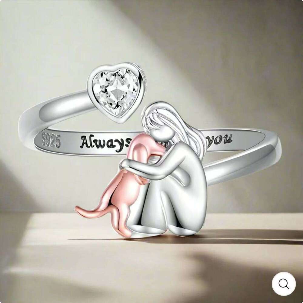 Women's Adjustable Corgi Open Ring Heart Zircon Inlaid Exquisite Design Hot Selling Gift Jewelry