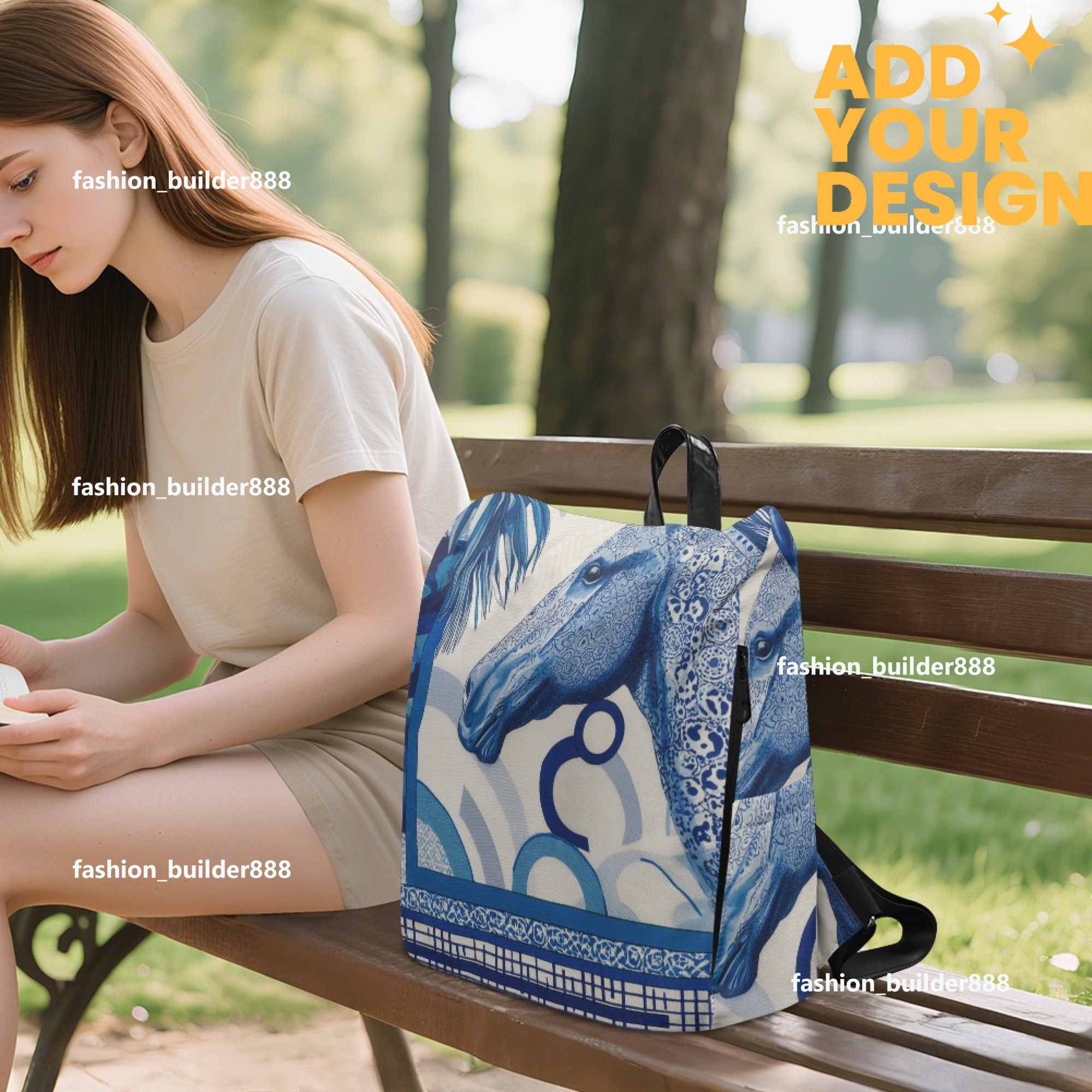 Custom H Designer Fashion Anti Theft Backpack Luxury Horse Pattern Unisex Full Print Backpack Laptop Bag Travel Bag H55