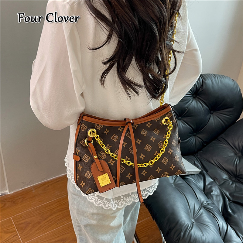 New women's printed tote bag, fashionable retro shoulder bag, large-capacity crossbody bag, luxury handbag, high-quality luxurious bucket bag and