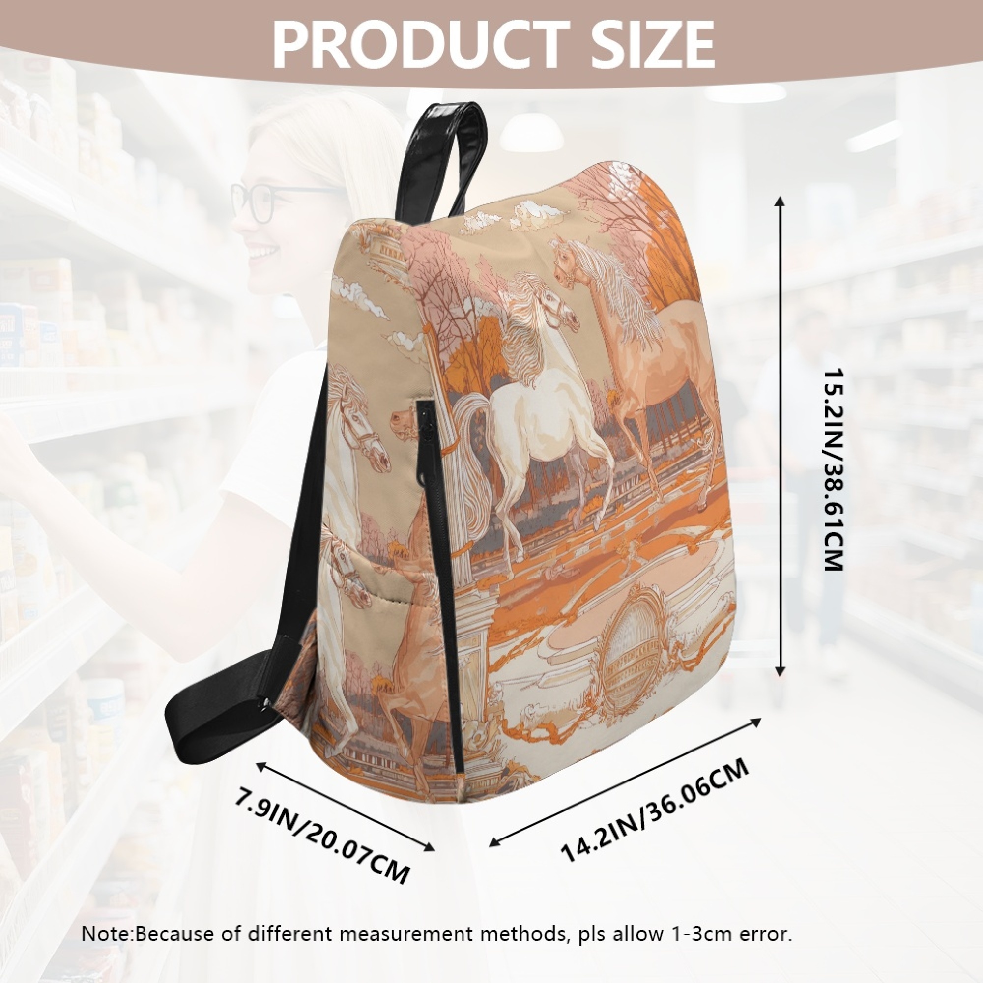 Custom H Designer Fashion Anti Theft Backpack Luxury Horse Pattern Unisex Full Print Backpack Laptop Bag Travel Bag H58