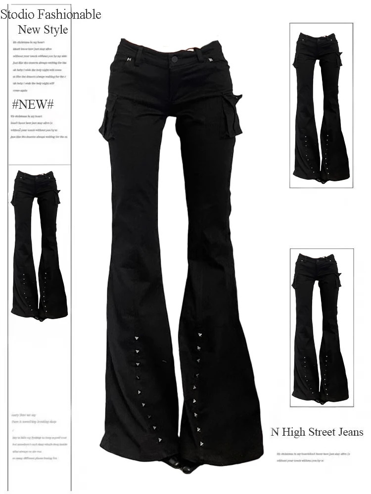 Women Dark Academia Goblin Core Long Trousers Gyaru Goth Low Rise Flare Pants Y2K Streetwear Stretch Japanese Harajuku Grunge 251225
