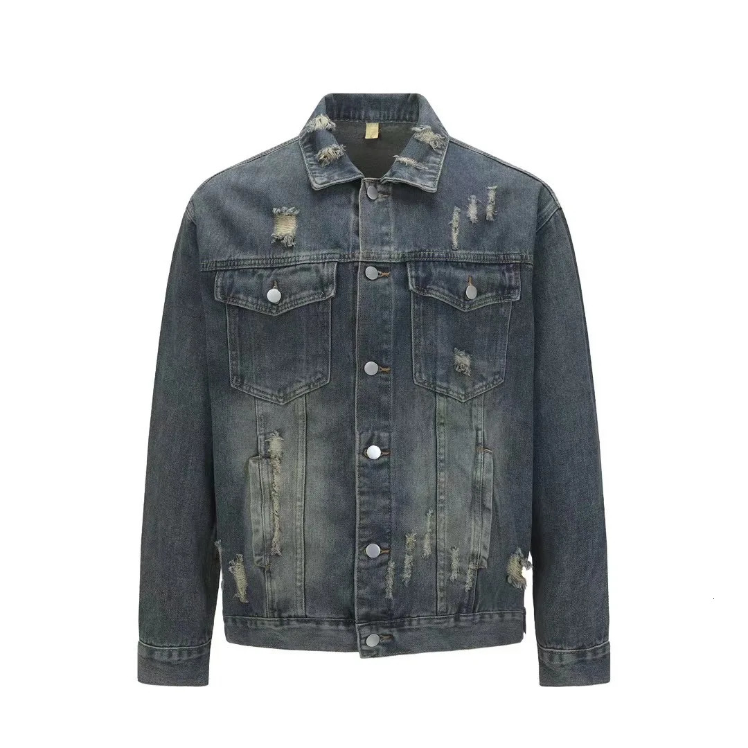 Mens Denim Jacket Embroidered Stone Wash Fashion Retro Ripped American Street jacket 251230