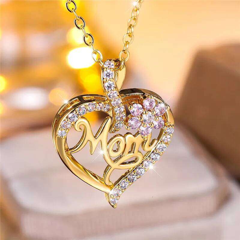 Cute Female Crystal Cross Heart Pendant Necklace Vintage Gold Color Wedding Jewelry For Women Mother's Day Gift