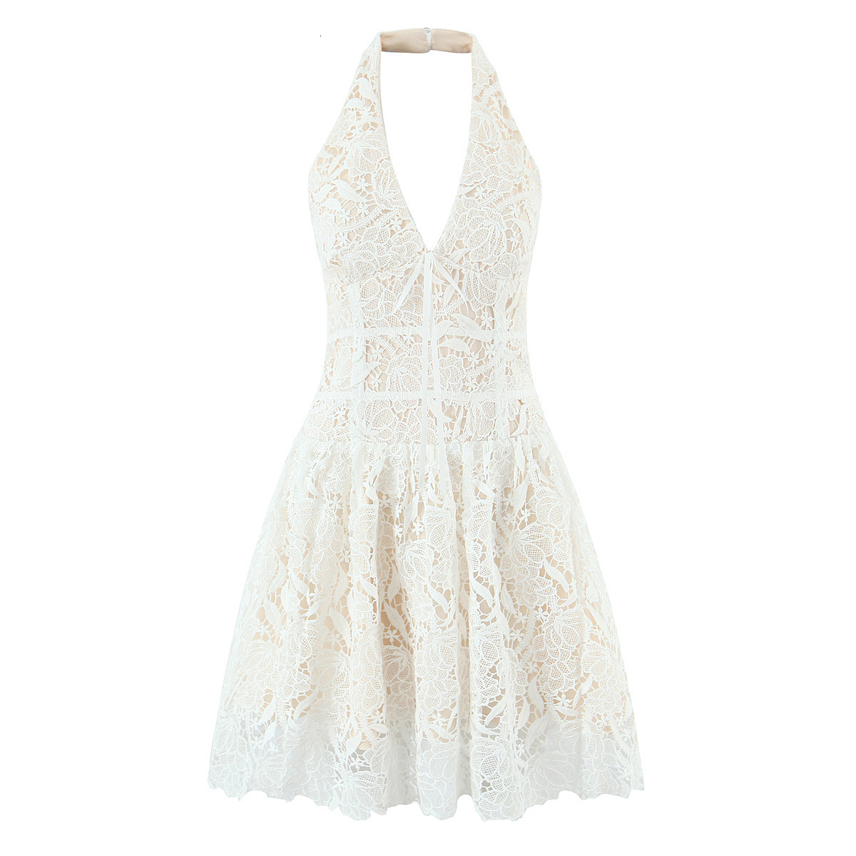 Urban Sexy Lady's Dress In French Style With A Sexy Deep V-neck And Bow Lace Crochet Embroidery. High-end And Elegant Backless Dress For Ladies S