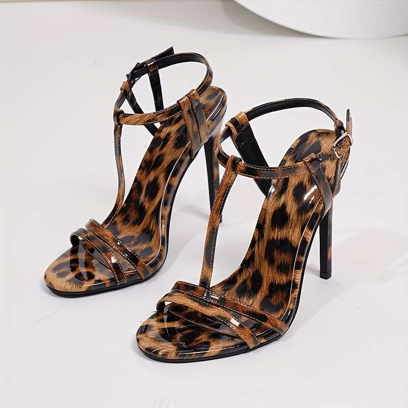 Hot Selling Fashionable Sexy Leopard Print One Strap High Heels For Women New Summer Round Toe Open Toe Stiletto Sandals MOJIDASHU