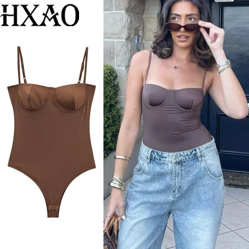 HXAO Corset Bodysuit Women Summer Slip Sexy Slimming Body Sleeveless Tops Backless Satin Brown s Swimwear 251231
