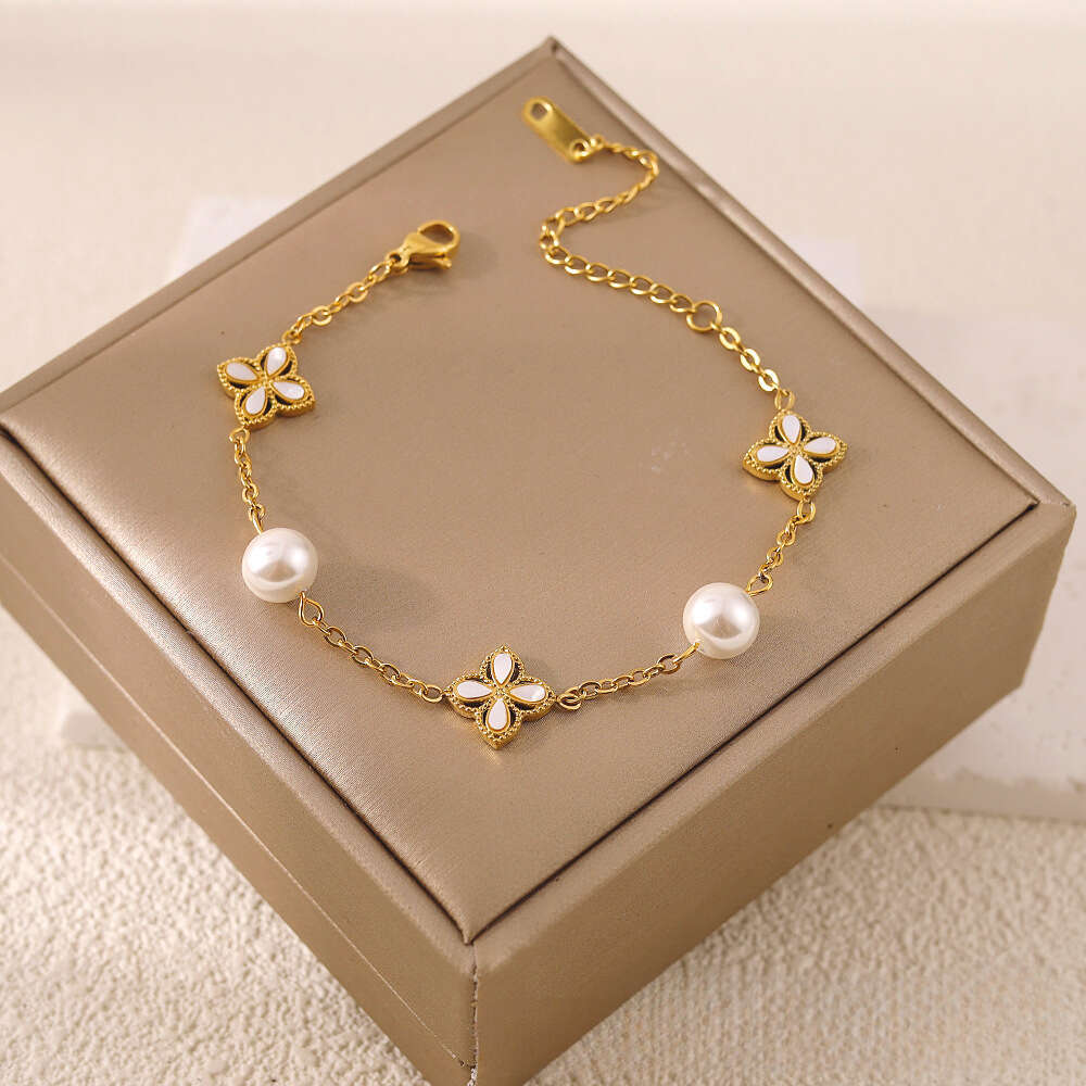 18K Gold-Plated Bracelet Floral Design Women's Bracelet Featuring Colored Gemstones