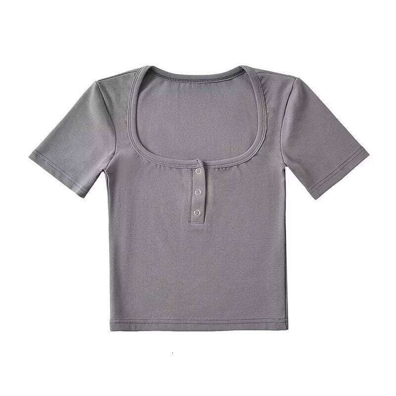 Women Button Front Short Sleeved Crop T-shirt