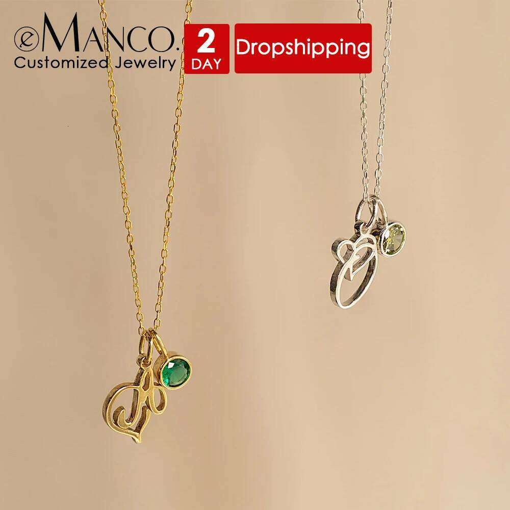 eManco Fine Chain DIY Personalized Art Letter Birthstone Customized Necklace Fashion Stainless Steel Jewelry