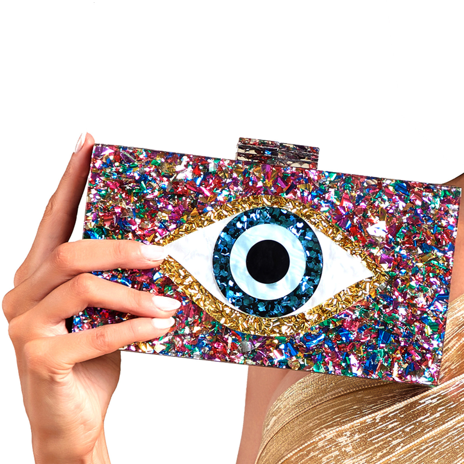 Acrylic Purses and Handbags for Women Evil Eyes Light Sky Blue Perspex Box Clutch Elegant Banquet Evening Handbags Crossbody Bag 240716