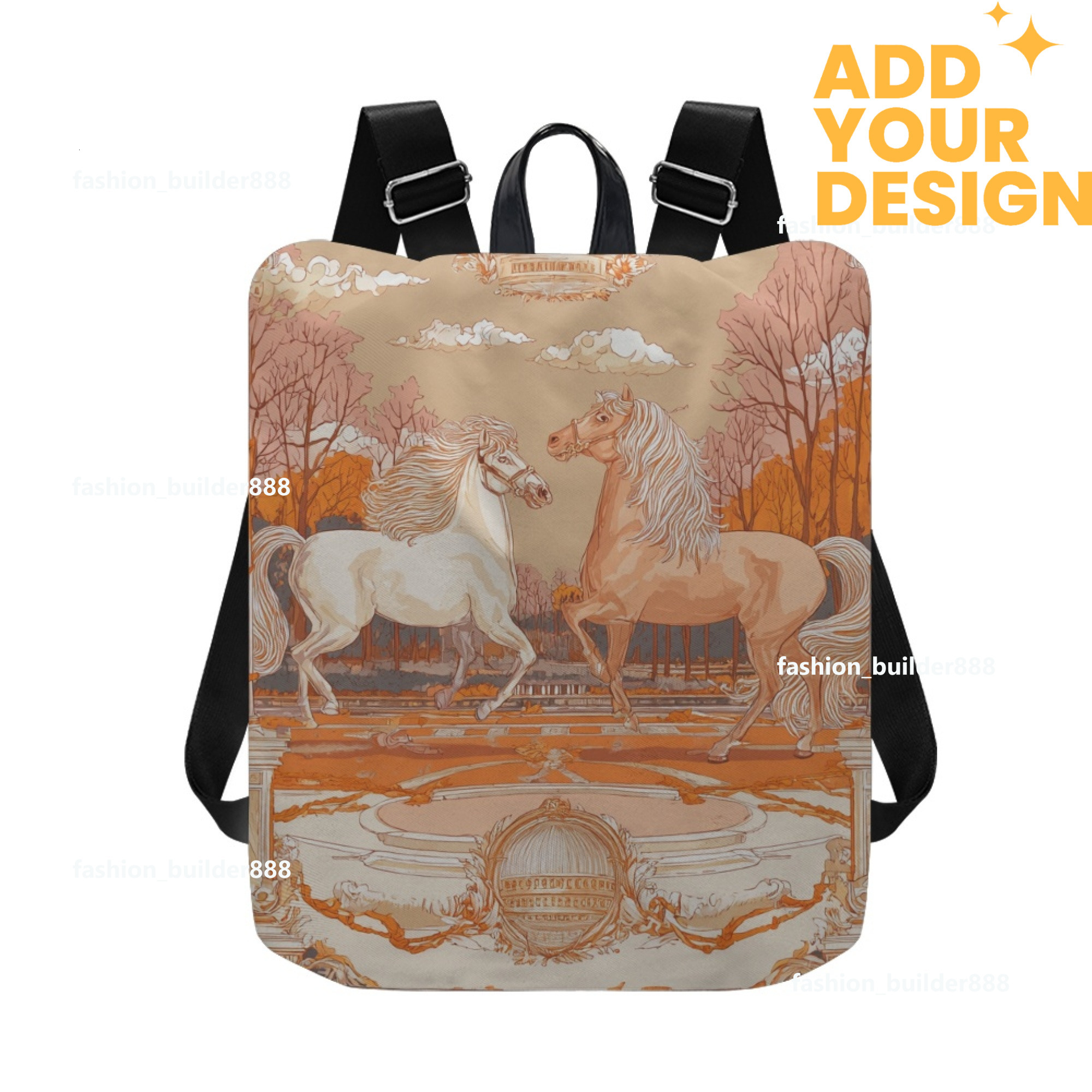 Custom H Designer Fashion Anti Theft Backpack Luxury Horse Pattern Unisex Full Print Backpack Laptop Bag Travel Bag H58