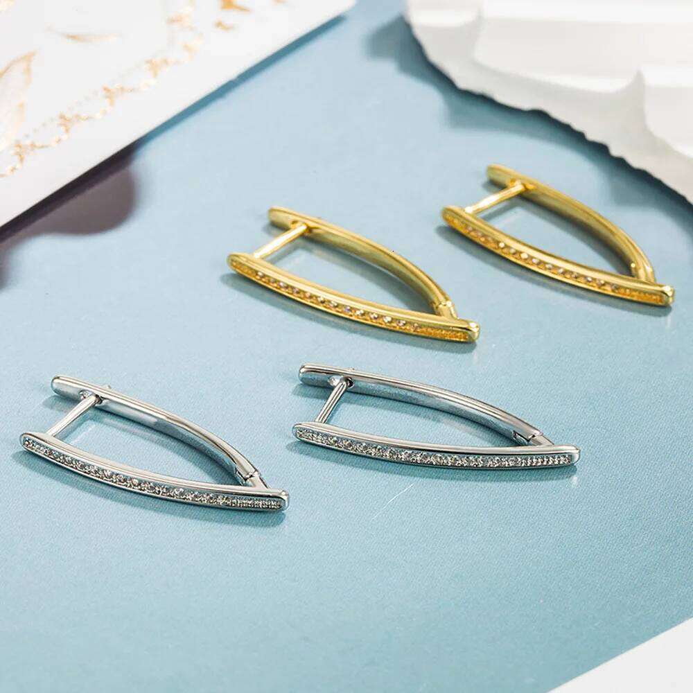 925 Sterling Silver Large V Row Diamond Earrings Women's Fashionable Simple Birthday Wedding Anniversary Jewelry Gift