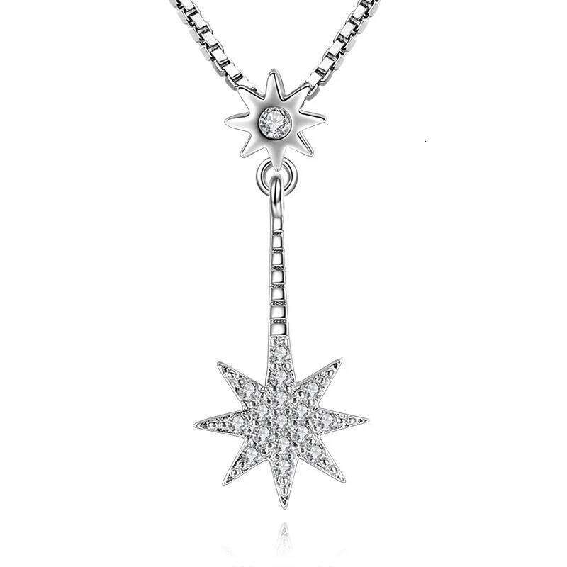 925 Sterling Silver Necklace Octet Star Diamond Pendant Ladies Fashion Minimalist Birthday Party Wedding Anniversary Gift
