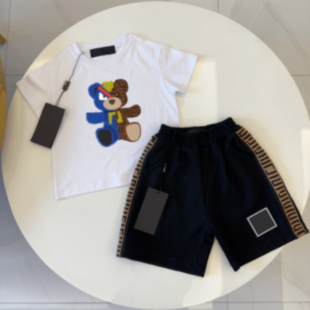 tops kid t shirt set baby designer clothes bear print 2 pics kids set girl boy tshirt fasion summer child Tee Short Sleeved Sports School uniform outdoor partydress