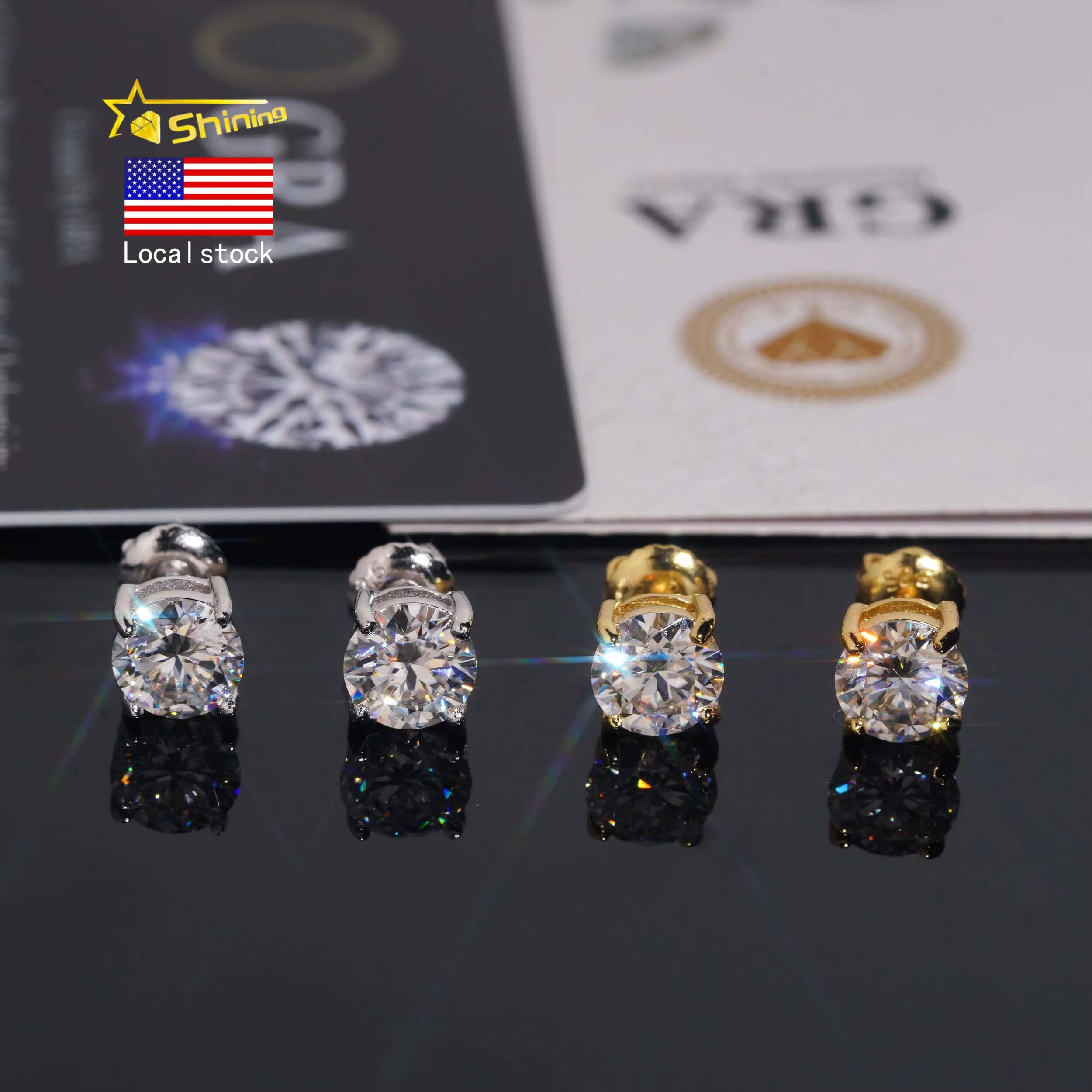 USA Warehouse Fast Shipping 925 Sterling Silver Gold Plated Pass Diamond Test 65mm Moissanite Screw Back Stud Earring