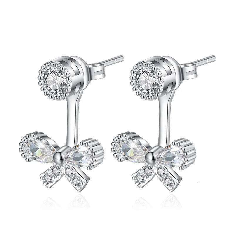 925 Sterling Silver Bow Zircons Earrings Ladies Fashion Minimalist Birthday Party Wedding Anniversary Jewelry Gift