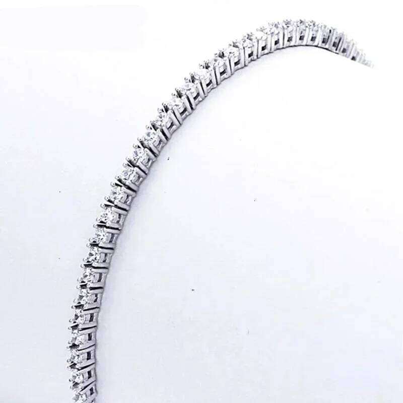 Pure 925 Jewelry 18CM Tennis Bracelet 2mm Zirconia Anniversary Gift Real Sterling Silver Bangle Bracelets