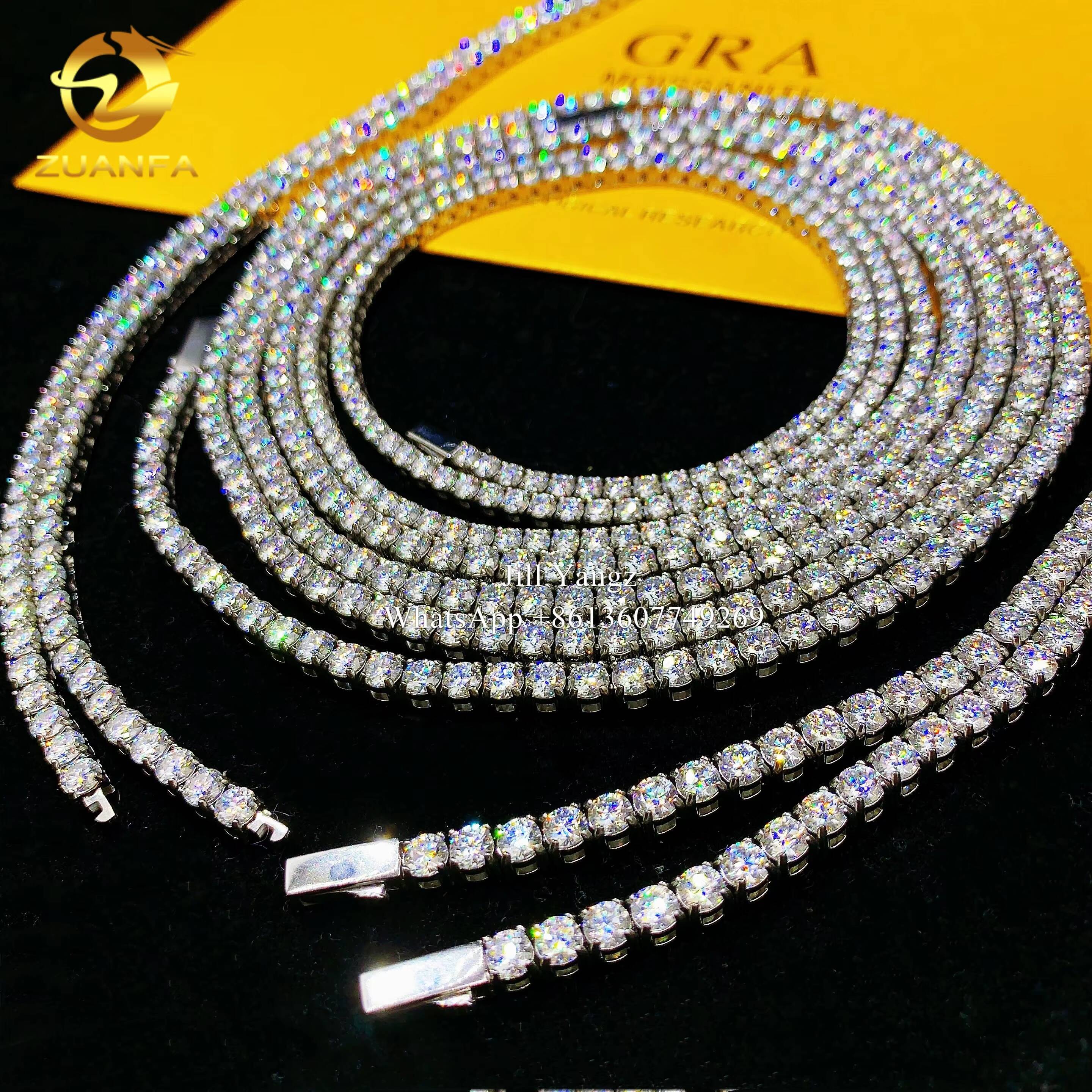Zuanfa Jewelry Spring Clasp Moissanite Tennis Chain Necklace 3mm 4mm 316L Surgical Steel Gift Idea Stainless Steel Jewelry