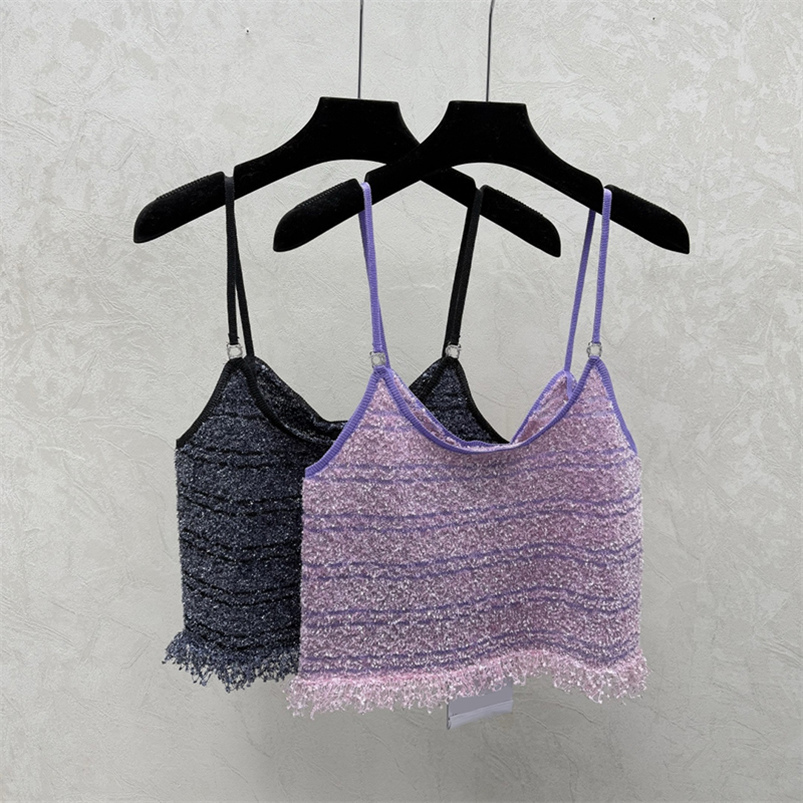 Sexy Camisole Women Contrasting Tassel Hem Vest Designer Crop Tops Summer Vacation Sleeveless Knitted Tees