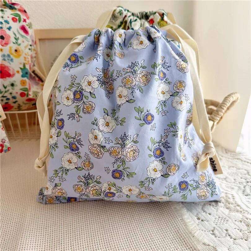 Portable Organizer for Underwear Socks Bra Cotton Makeup Bag Travel Drawstring Ins Flower Print Clothes Cosmetic Bags 2026