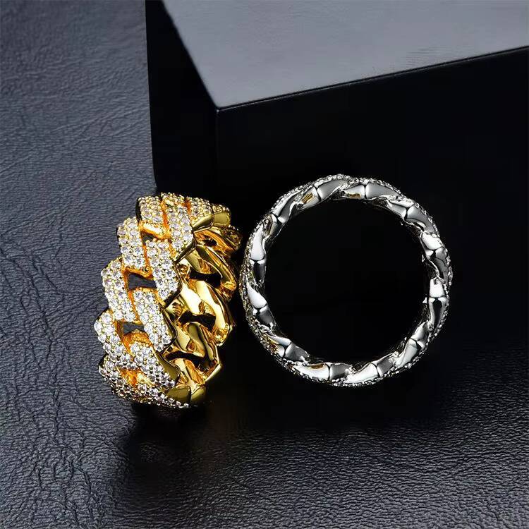 Hot Selling Fine Jewelry 18k Gold Plated 925 Sterling Silver Hip Hop Iced Out Vvs Moissanite Diamond Cuban Link Ring